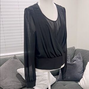 Double Zero Elegant Black Wrap Blouse